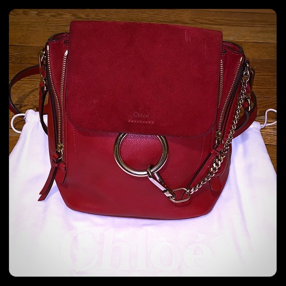 CHLOE Small Faye Leather Suede Backpack Bag Red - Picture 3 of 8